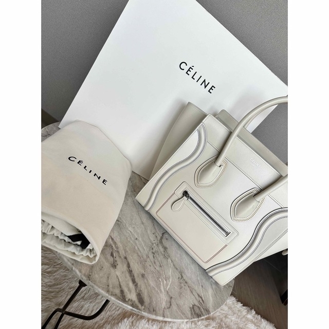 CELINE ラゲージ  マイクロ　アイボリー/ホワイト カラーステッチ