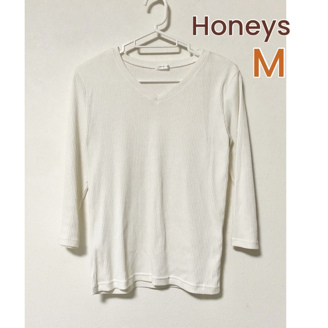 HONEYS(ハニーズ)の【美品】ハニーズ  7分袖 カットソー M 春夏 Vネック トップス Tシャツ  レディースのトップス(カットソー(長袖/七分))の商品写真