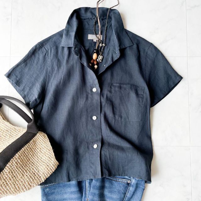 極美品✨ 19SS マーガレットハウエル リネンシャツ ネイビー おうち