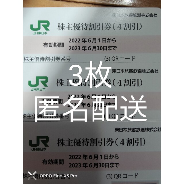 東日本旅客鉄道　株主優待割引券　3枚　JR東日本