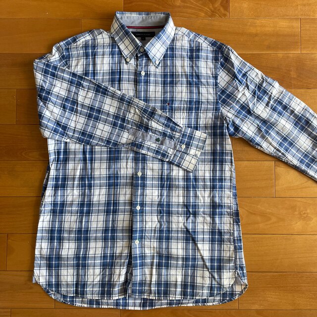 TOMMY HILFIGER(トミーヒルフィガー)のTommy HILFIGER チェックのボタンダウンシャツ　Lサイズ　ブルー系 メンズのトップス(シャツ)の商品写真
