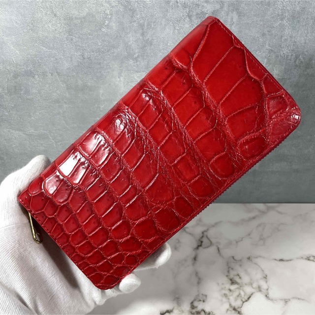 クロコダイル 長財布 赤色 レッド マット仕上げ 本革 ワニ革