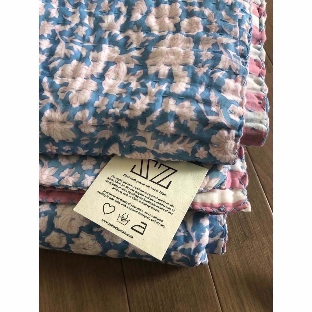 タグ付⭐️未使用【sz blockprints】花柄×ストライプ柄マルチキルト