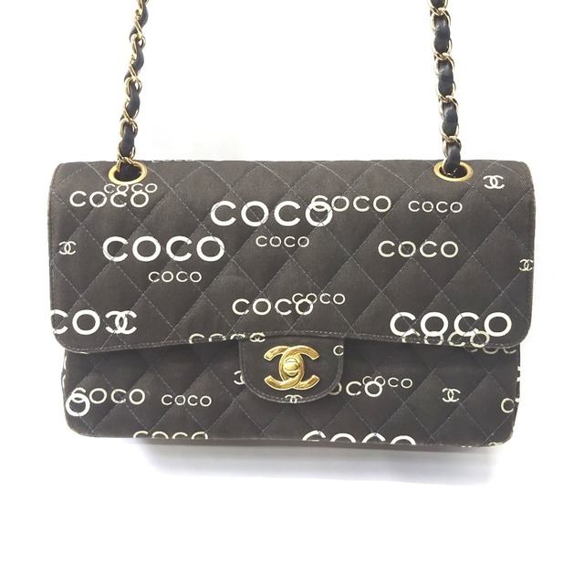 CHANEL(シャネル)のシャネル チェーンショルダーバッグ COCOプリント キャンバス ブラック系 ゴールド金具 レディース CHANEL Ft5844826 中古 レディースのバッグ(ショルダーバッグ)の商品写真