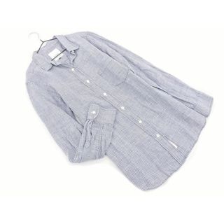 シップス(SHIPS)のSHIPS シップス リネン100% チェック シャツ size36/紺 ■◇ レディース(シャツ/ブラウス(長袖/七分))