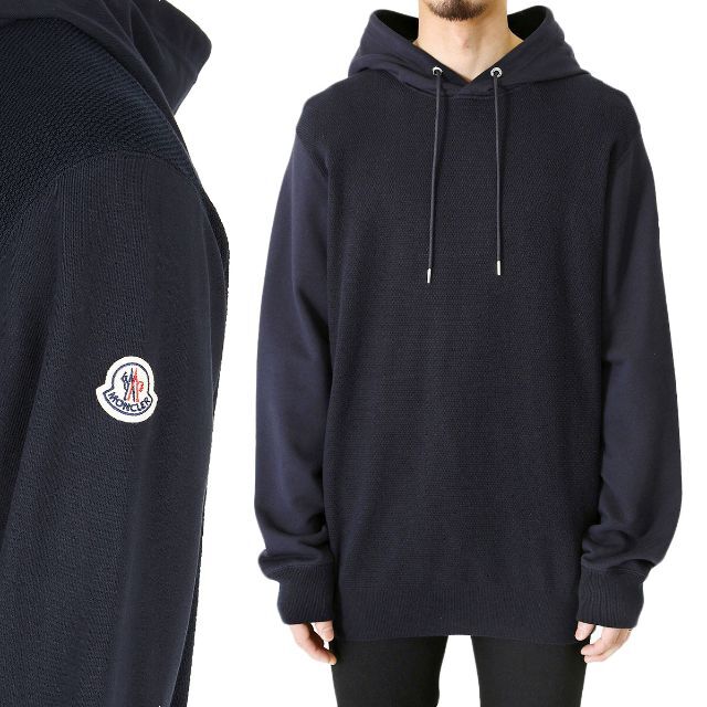 54 MONCLER ネイビー ロゴ パーカー フーディ size XXL