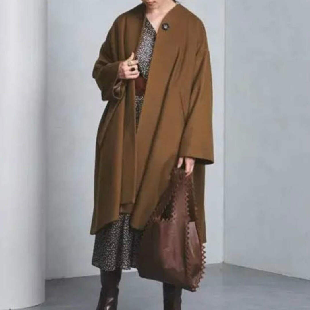 ELIN エリン 日本製 Wool-blend asymmetry coat ウールブレンド アシンメトリーコート 11705-33-0603 36 MD BROWN ノーカラー アウター【ELIN】