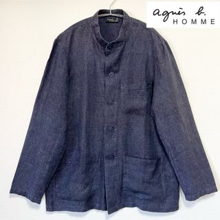 アニエスベー(agnes b.)の【美品】agnes b.hommeアニエスヴィンテージノーカラーリネンジャケット(ノーカラージャケット)