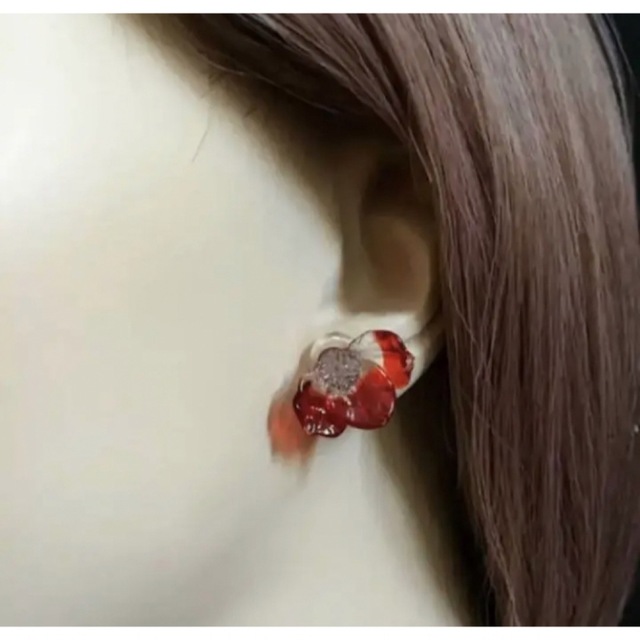 値下げ】アネモネ フラワー レッド イヤリング ガラス-