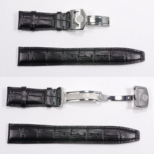 IWC(インターナショナルウォッチカンパニー)のＩＷＣ用 互換レザーベルト Ｄバックル付き ブラック 革ベルト 【B】 メンズの時計(レザーベルト)の商品写真