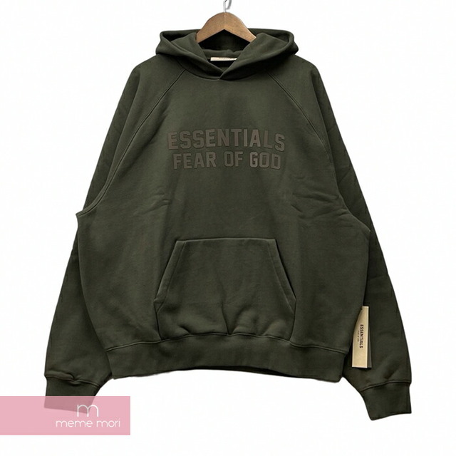 FEAR OF GOD ESSENTIALS 2023SS Raglan Hoodie Off Black エッセンシャルズ ラグランフーディ オフブラック プルオーバーパーカー シリコンロゴ オリーブブラック サイズM【230430】【新古品】【me04】