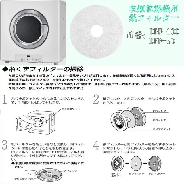 DPF-100 衣類乾燥機交換用紙フィルター 100枚入 RDT-51S RDT