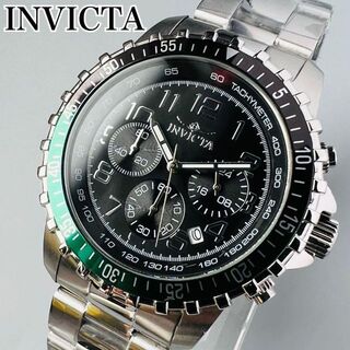 インビクタ(INVICTA)のインビクタ 腕時計 メンズ ブラック グリーン 新品 クォーツ クロノグラフ 黒(腕時計(アナログ))