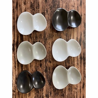 バタフライ型ダブル小皿仕切り皿 6枚 オシャレ カフェ風 陶磁器 醤油皿 薬味皿(食器)