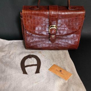 AIGNER - 希少【美品】AIGNER アイグナー ハンドバッグ クロコ レザー