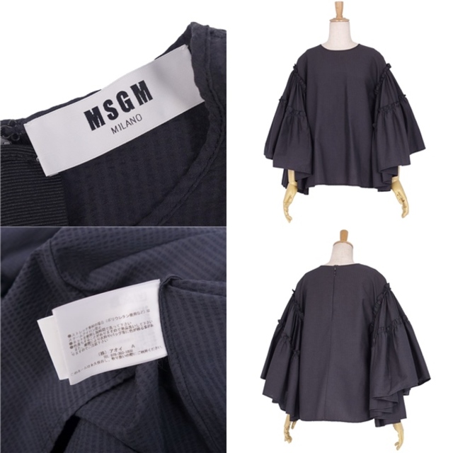 美品 エムエスジーエム MSGM シャツ ブラウス シアサッカー コットン トップス レディース 38(M相当) チャコールブラック