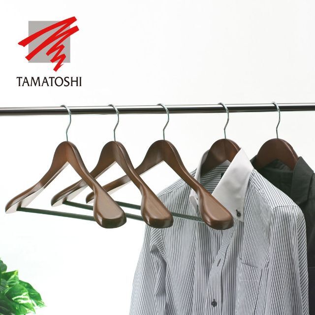 タマトシ 木製 ハンガー メンズ スーツ シャツ ジャケット用 6本組 アンティ 4
