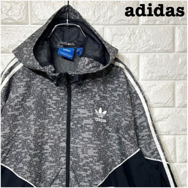 希少デザイン★アディダスadidas 総柄ナイロンジャケット ワンポイントロゴ | フリマアプリ ラクマ