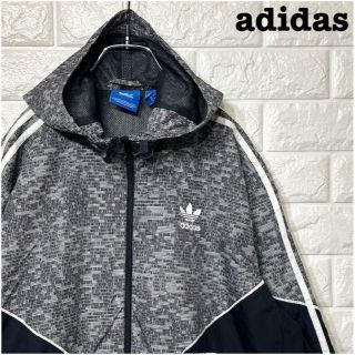 希少デザイン★アディダスadidas 総柄ナイロンジャケット ワンポイントロゴ