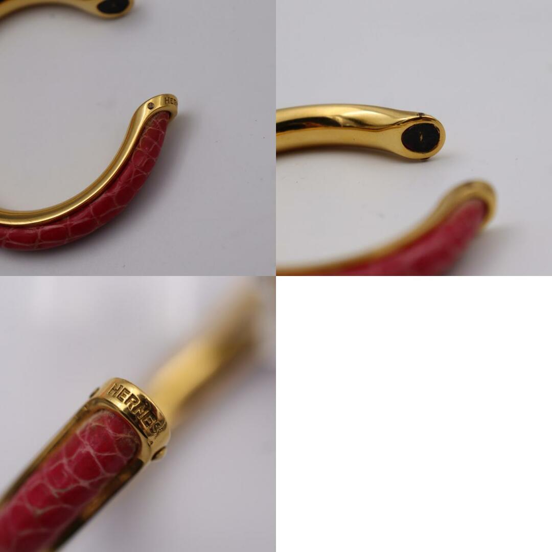 HERMES エルメス ブレスレット クロコダイル メタル ピンク ゴールド ナロー Cバングル 【本物保証】