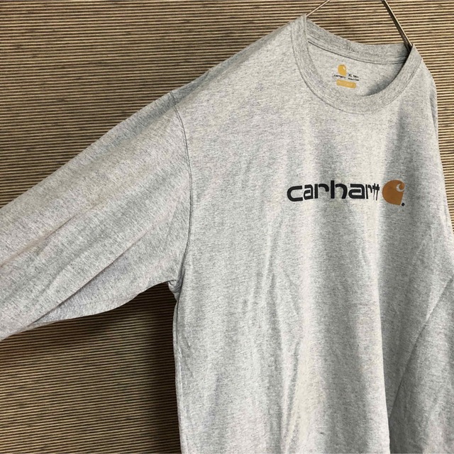 カーハート】長袖Tシャツ　ロンTデカロゴ　ビッグロゴ　XL　グレー　ゆるだぼ32