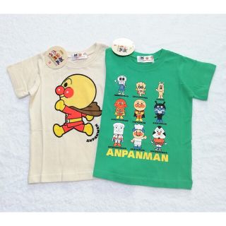 アンパンマン(アンパンマン)の新品　100cm　アンパンマン　男の子半袖Tシャツ2枚セット　グリーン×ib(Tシャツ/カットソー)