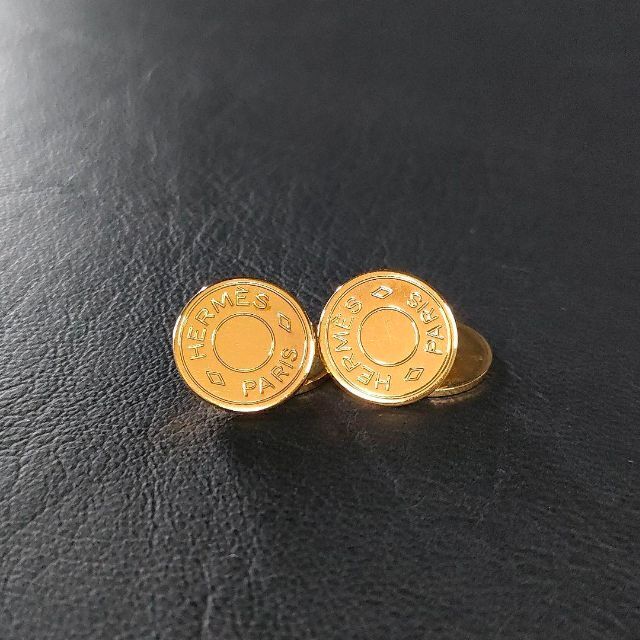 美品】HERMES エルメス セリエ カフス ゴールド ラウンド サークルロゴ