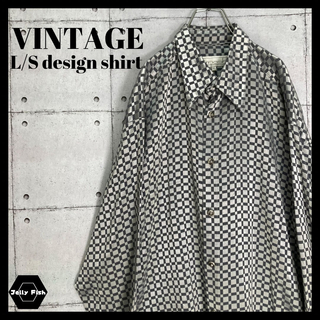 【レアデザイン】70-80s VINTAGE シルバー 総柄 デザインシャツ(シャツ)