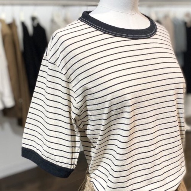 MARGARET HOWELL(マーガレットハウエル)のお約束済みTシャツCOTTON LINEN STRIPE レディースのトップス(Tシャツ(半袖/袖なし))の商品写真