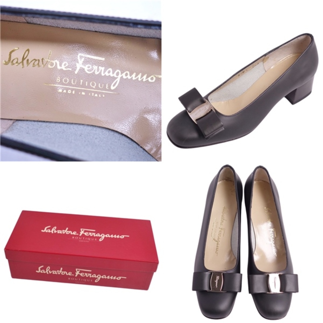 Salvatore Ferragamo(サルヴァトーレフェラガモ)の未使用 サルヴァトーレ フェラガモ Salvatore Ferragamo パンプス ヴァラリボン カーフレザー ヒール シューズ 靴 レディース 4.5C(22cm相当) ブラック レディースの靴/シューズ(ハイヒール/パンプス)の商品写真