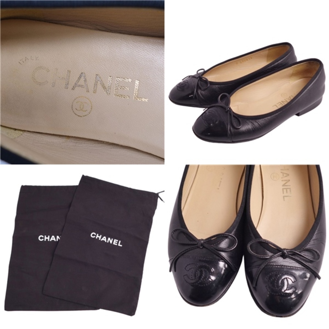 【お買い得】CHANEL フラットパンプス 23.5cm相当 ブラック