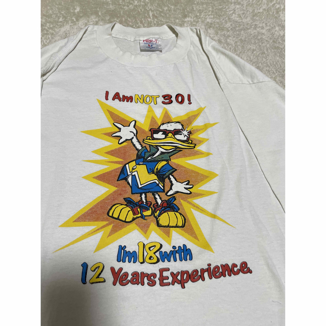 希少 90s ディズニー ドナルドダック ロンＴ Tシャツ 古着 白 USA製