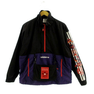 アディダス(adidas)のadidas ハーフジップ ウインドブレーカー GP1866 ロゴ 黒 紫 S(ブルゾン)