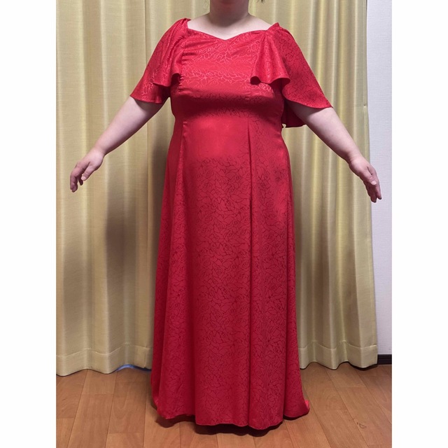 【フラダンス衣装】ワンピースドレス　レッド　赤　3L レディースのフォーマル/ドレス(ロングドレス)の商品写真