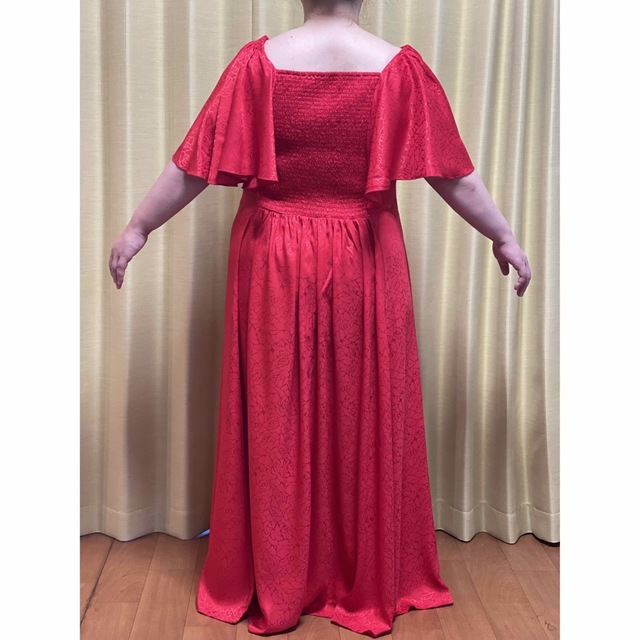 【フラダンス衣装】ワンピースドレス　レッド　赤　3L レディースのフォーマル/ドレス(ロングドレス)の商品写真