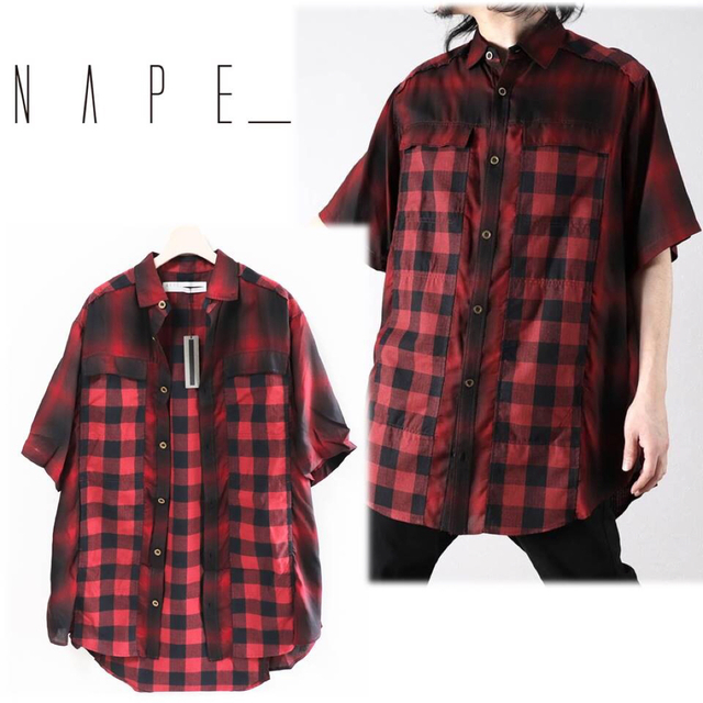《NAPE_》新品 異素材組合せ チェックシャツ 1(おおきめS)オーバーサイズ
