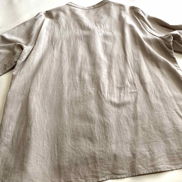 レディース 綿麻混 Vネック シャツ 無地 大きいサイズ 3L ワイド レディースのトップス(シャツ/ブラウス(長袖/七分))の商品写真