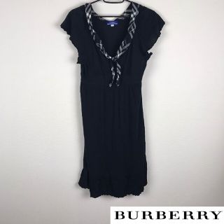 バーバリーブルーレーベル(BURBERRY BLUE LABEL)の美品 BURBERRY BLUE LABEL 半袖ワンピース ブラック(ひざ丈ワンピース)