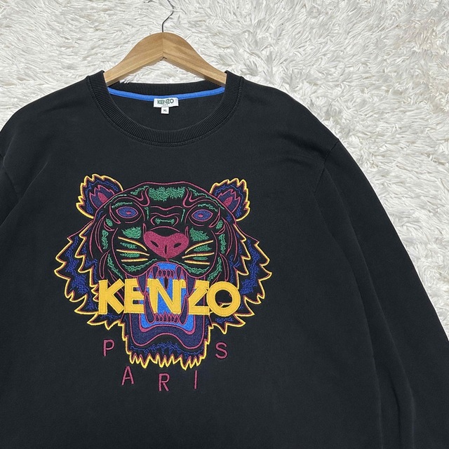 ☆状態良品☆ KENZO クルーネック スウェット 黒 タイガー 刺繍ロゴ XL