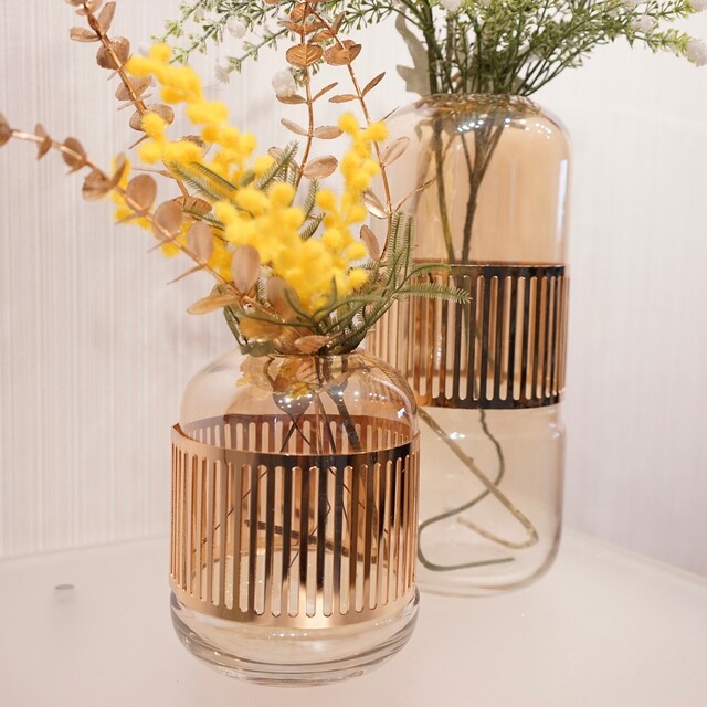 フラワーベース/ガラス/新品/2個セット/造花付き/ナチュラル 珍しい
