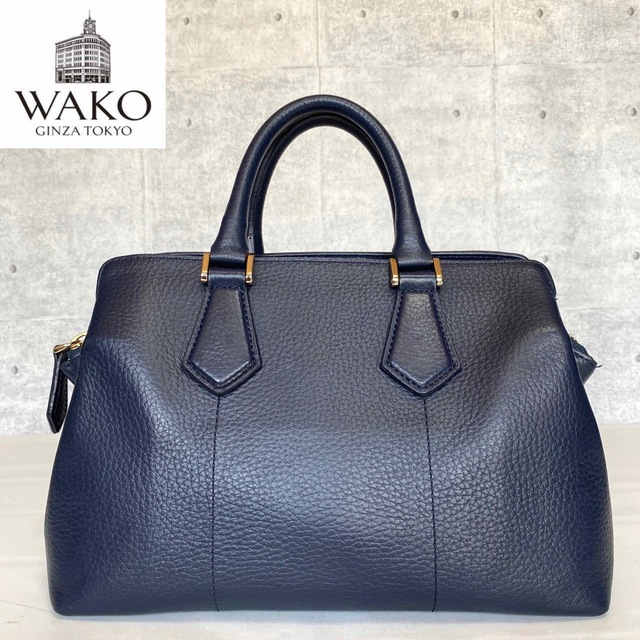 極美品】WAKO 銀座和光 シボ革 レザー ネイビー ゴールド金具