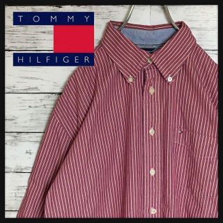 トミーヒルフィガー(TOMMY HILFIGER)の【美品人気デザイン】トミーヒルフィガー　長袖ストライプシャツ　人気L C93(シャツ)