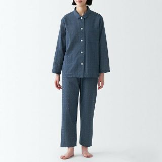 ムジルシリョウヒン(MUJI (無印良品))の■新品■  無印良品 脇に縫い目のない 二重ガーゼパジャマ／ネイビー柄／Ｍ(パジャマ)