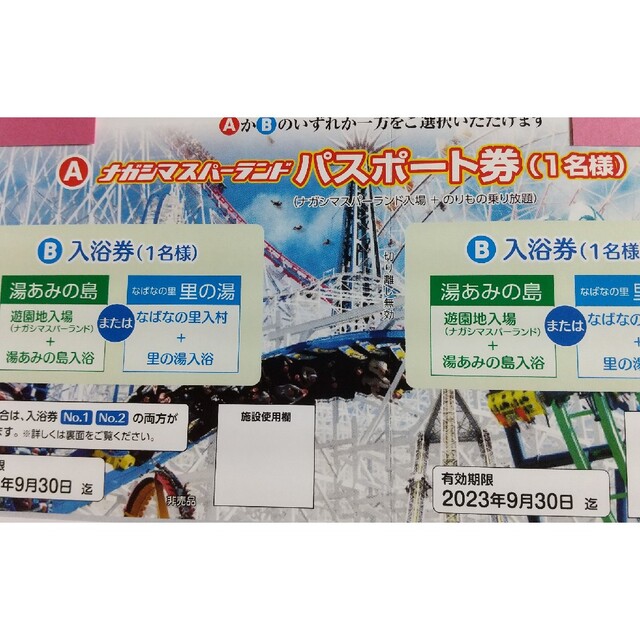 匿名配送 ナガシマスパーランドパスポート券 2名分 2023年9月30日まで