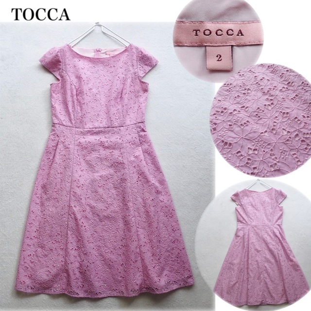 TOCCA - TOCCA 洗える 花柄 レース 刺繍 ワンピース ひざ丈 ピンク 