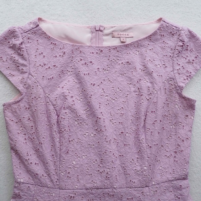 TOCCA 洗える 花柄 レース 刺繍 ワンピース ひざ丈 ピンク サイズ2 24H
