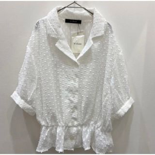 ダブルクローゼット(w closet)のwcloseシフォンドビーペプラム開襟ブラウス　半袖　新品　未使用　タグ付き(シャツ/ブラウス(半袖/袖なし))