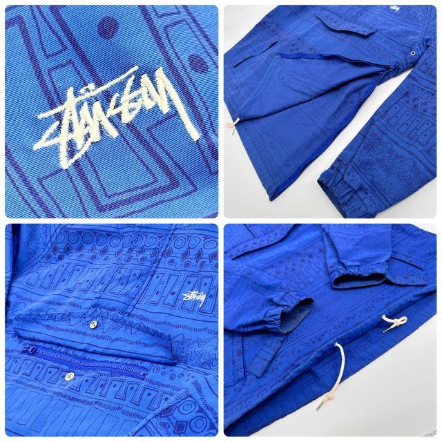 STUSSY ステューシー 刺繍ロゴ 総柄 マウンテンパーカー アノラック L