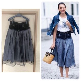 エムズグレイシー(M'S GRACY)のエムズグレイシー Denim x Stripe Skirt スカート(ひざ丈スカート)