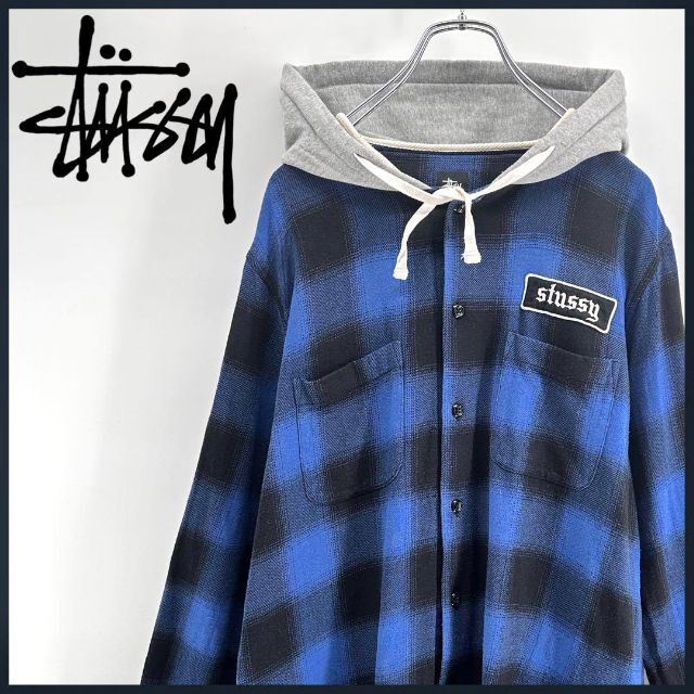 在庫限り】 <レア>STUSSY ステューシー チェックシャツ 七分袖 刺繍ロゴ